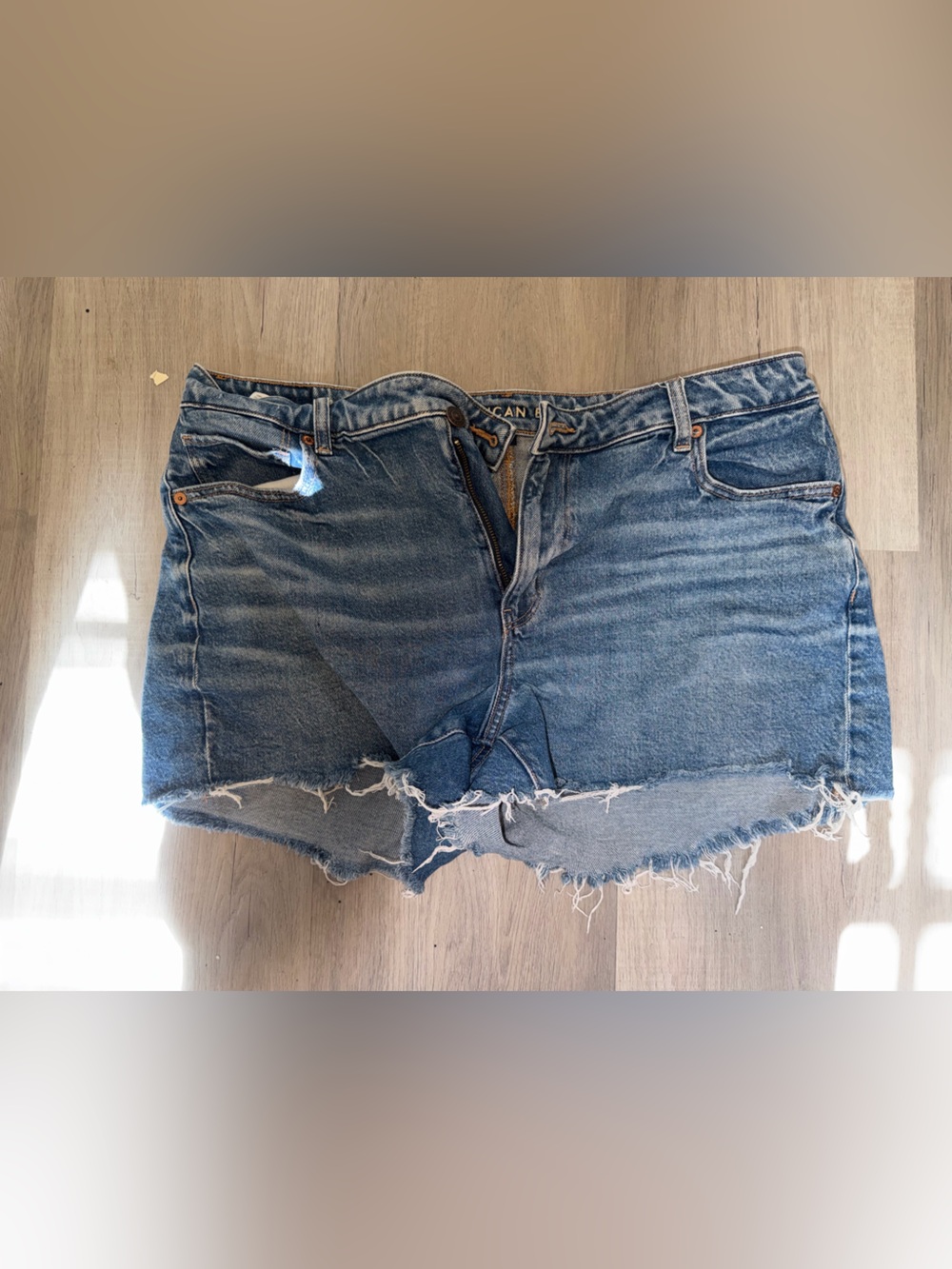 American Eagle Outfitters Raw Hem Medium Blue Denim Shorts